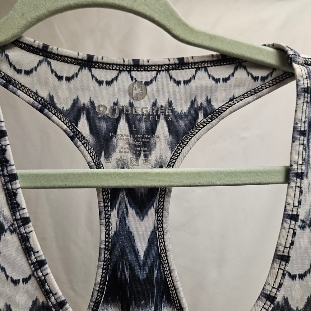 3for$25 blue grey printed workout tank top athletic 90 degrees racerback scoop L - Picture 3 of 5